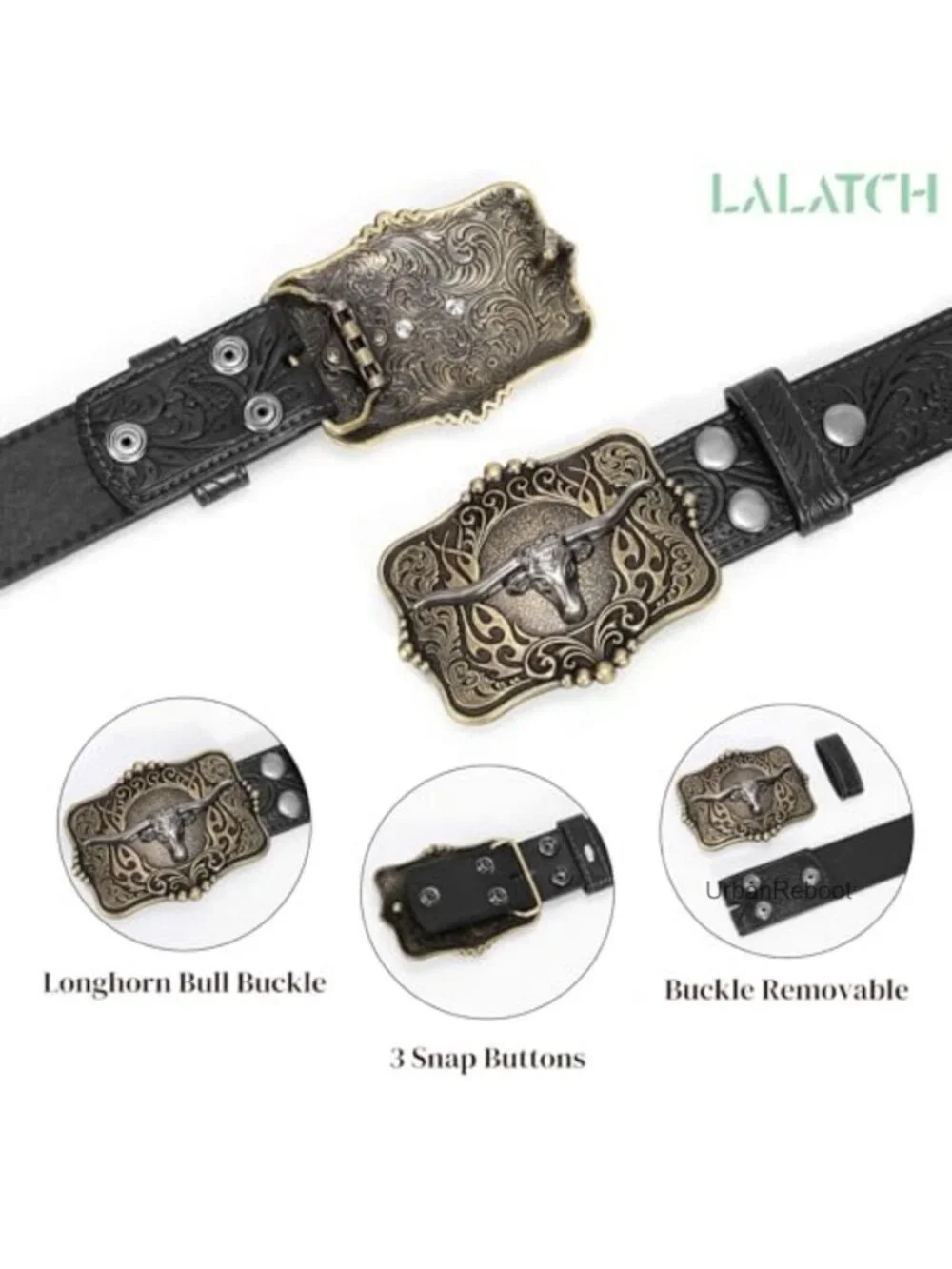 Cowboy Western Leather Belt with Longhorn Buckle